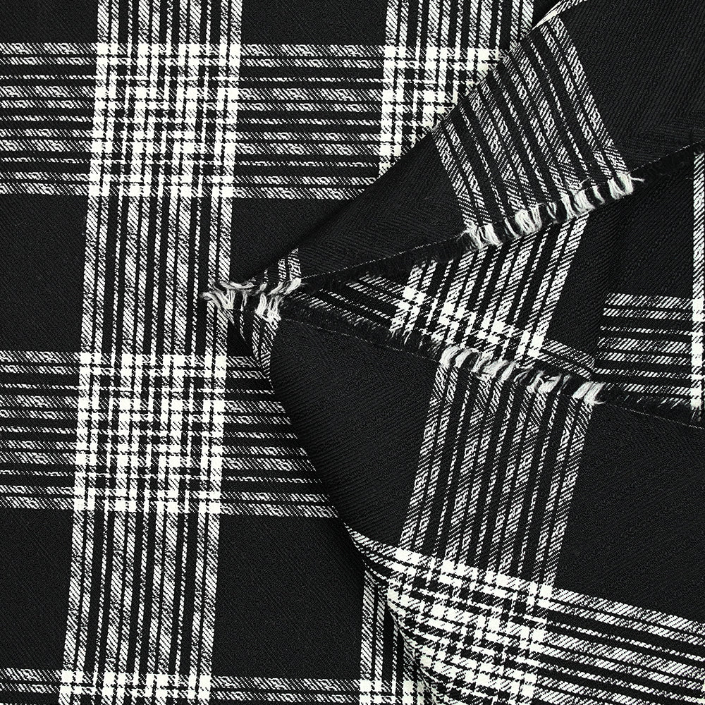 Jacquard de laine mélangée à carreaux écru fond noir - Image 3