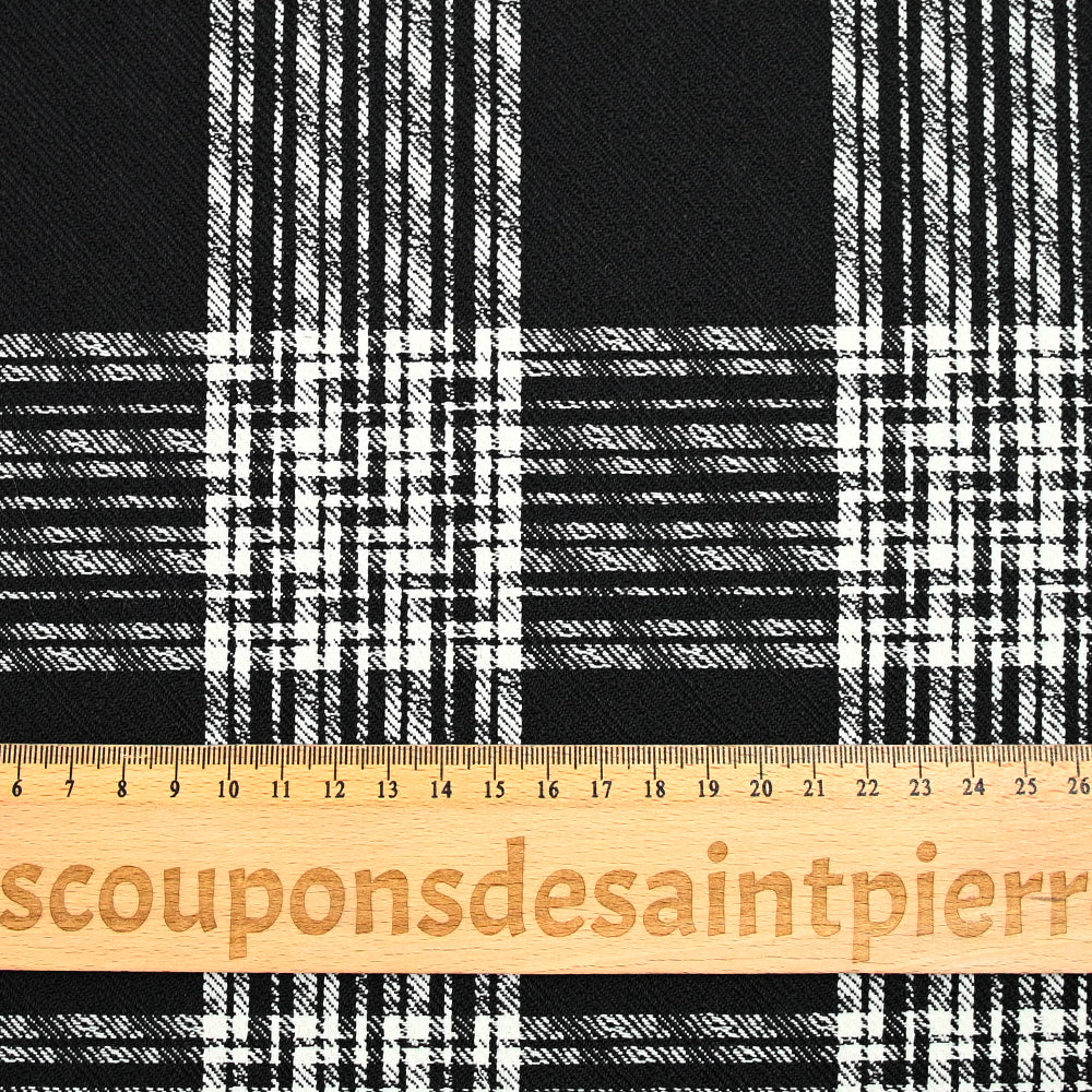 Jacquard de laine mélangée à carreaux écru fond noir - Image 4