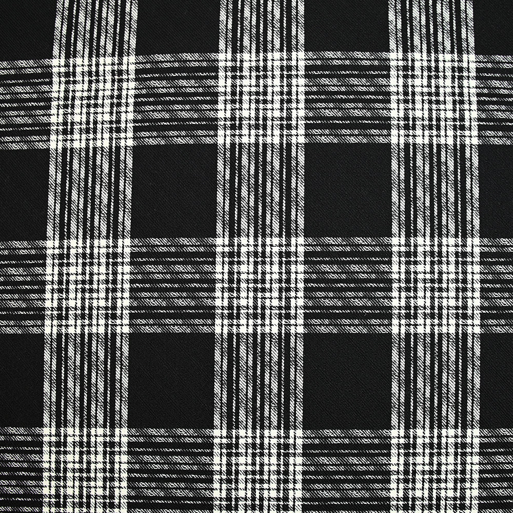 Jacquard de laine mélangée à carreaux écru fond noir - Image 5