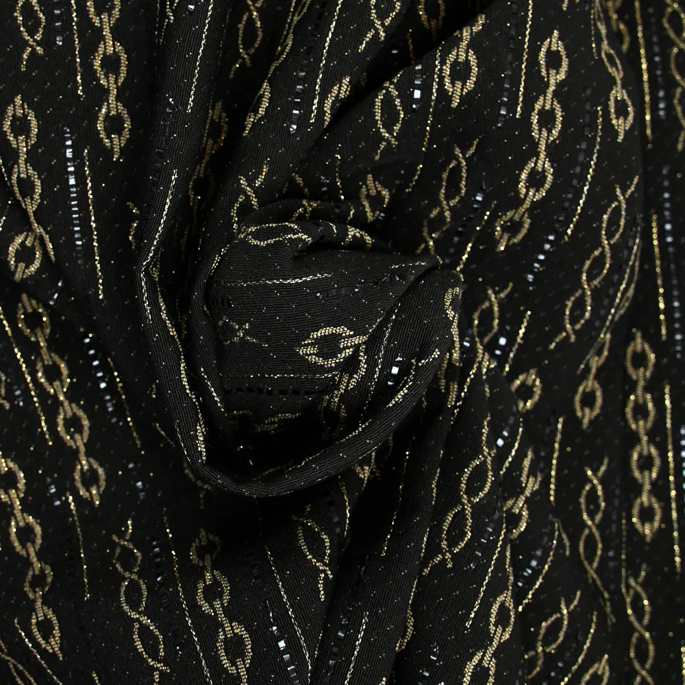 Jacquard de polycoton chaine doré fond noir - Image 2