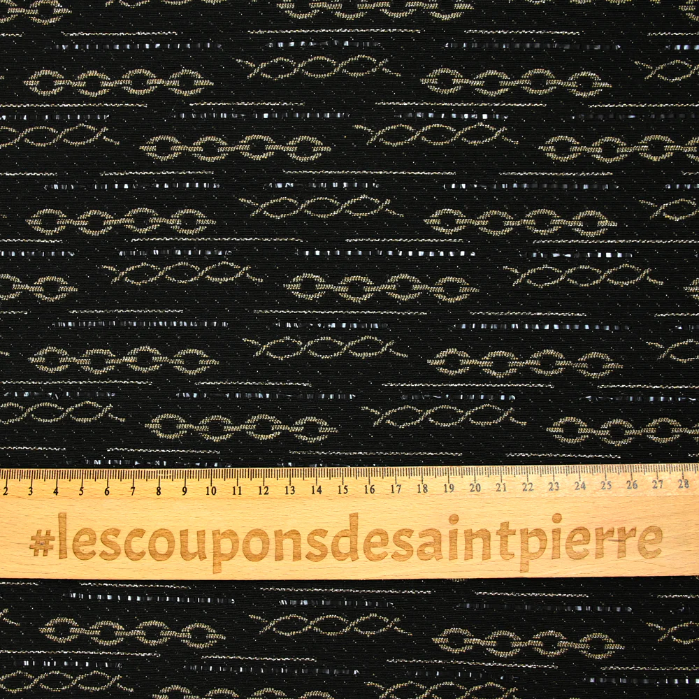 Jacquard de polycoton chaine doré fond noir - Image 3