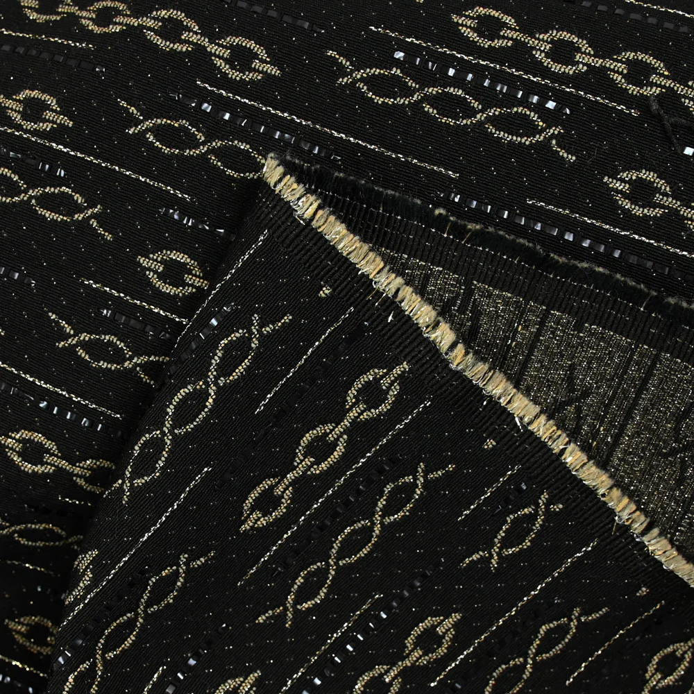 Jacquard de polycoton chaine doré fond noir - Image 4