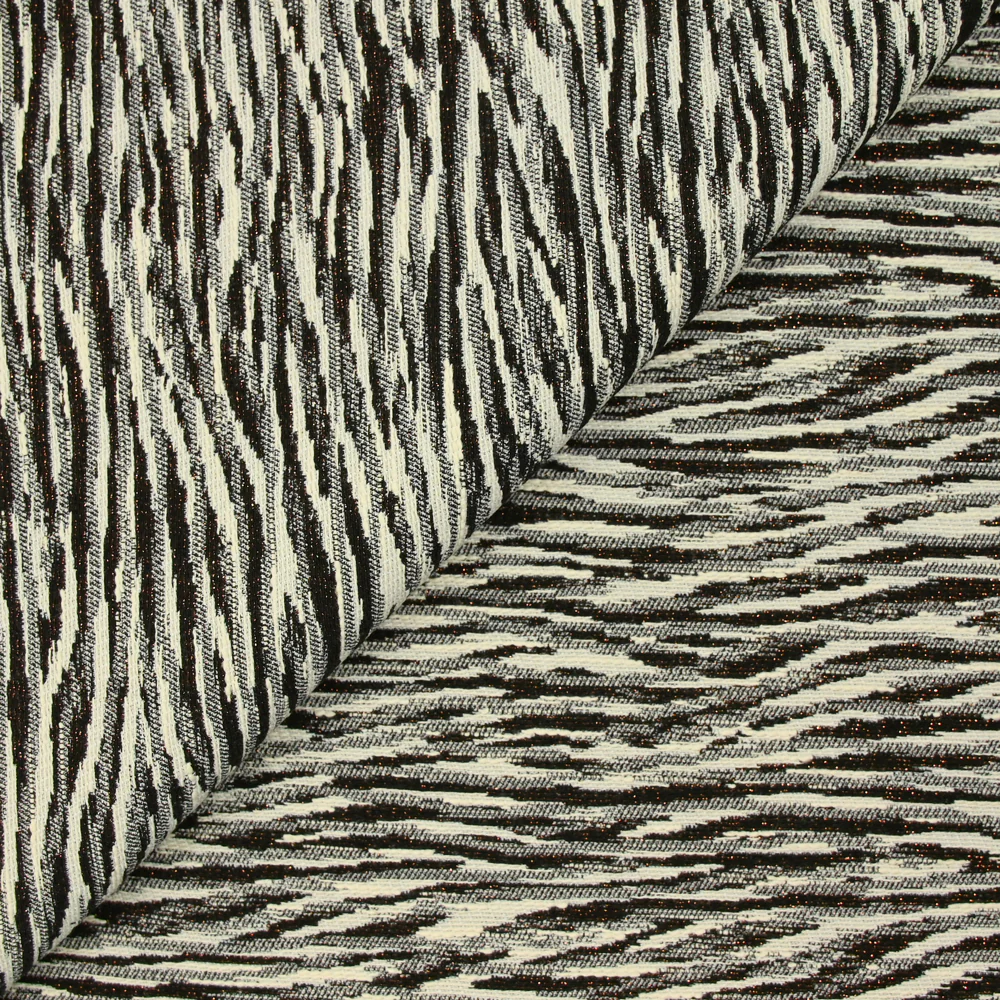 Jacquard de polycoton irisé fantaisie noir et écru