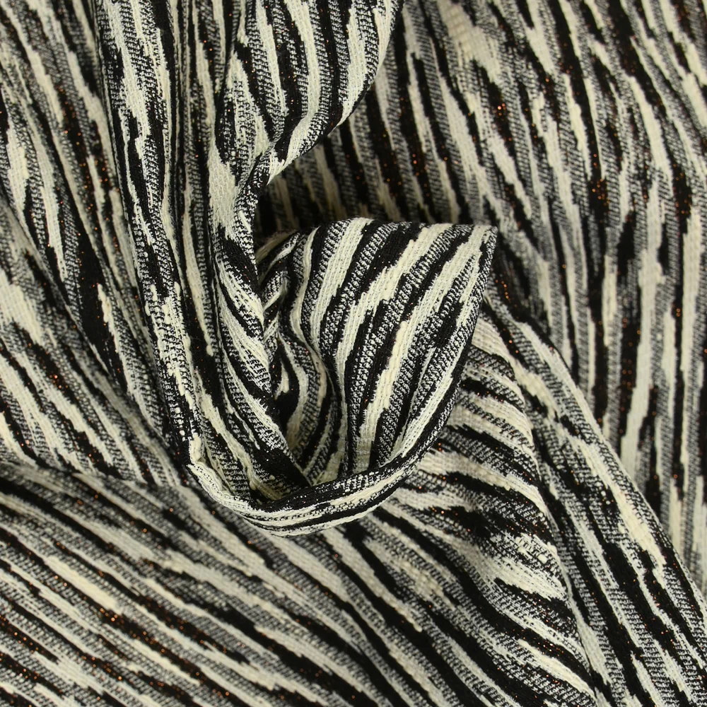 Jacquard de polycoton irisé fantaisie noir et écru - Image 2