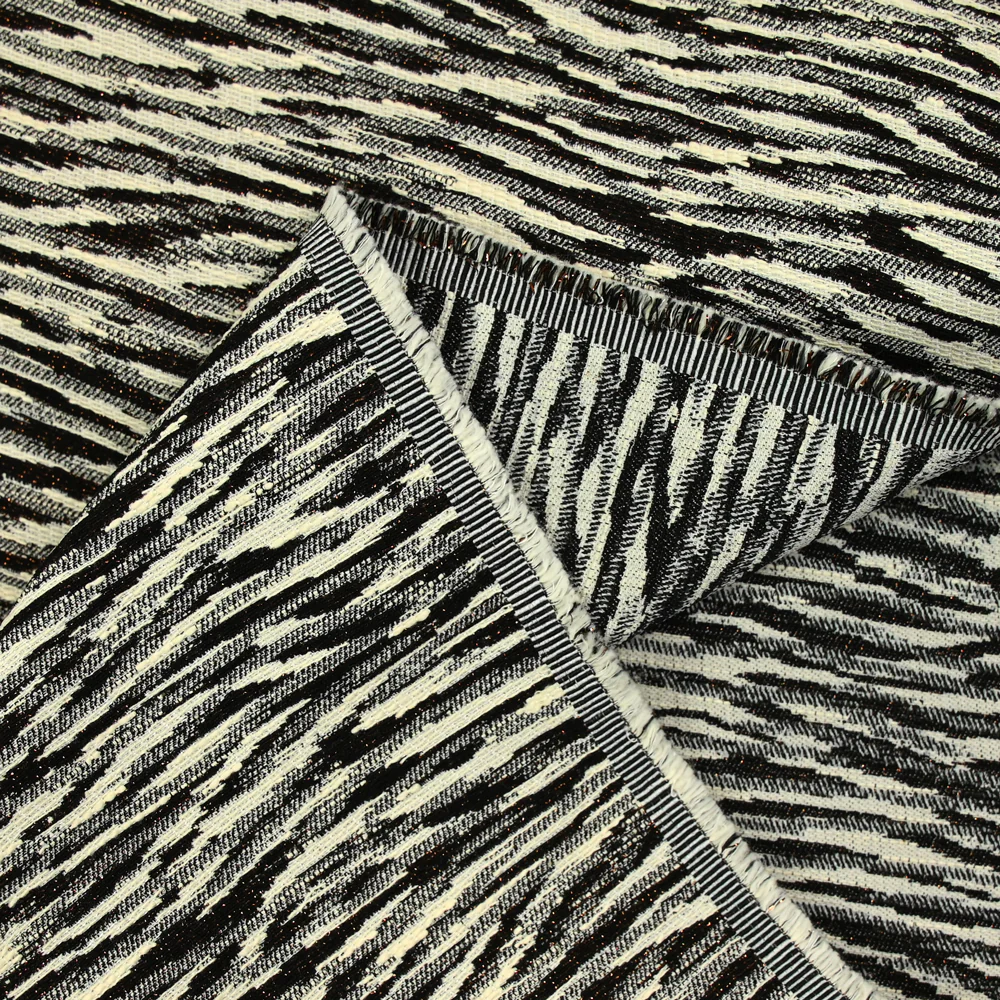 Jacquard de polycoton irisé fantaisie noir et écru - Image 3