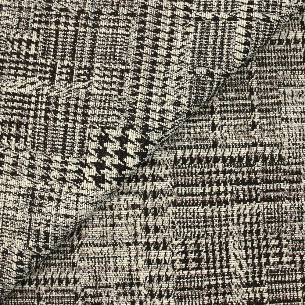 Jacquard de polycoton irisé Prince-de-galles noir et blanc