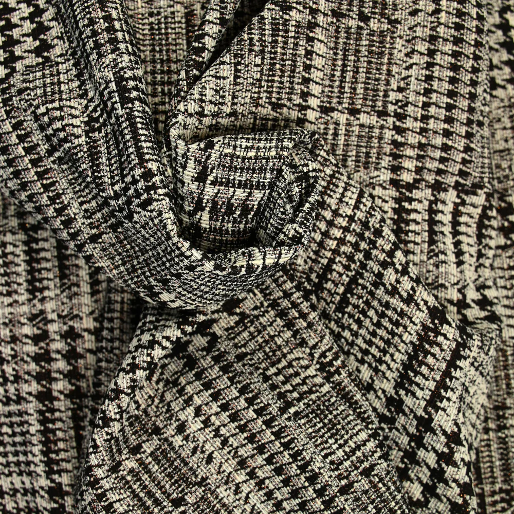 Jacquard de polycoton irisé Prince-de-galles noir et blanc - Image 2