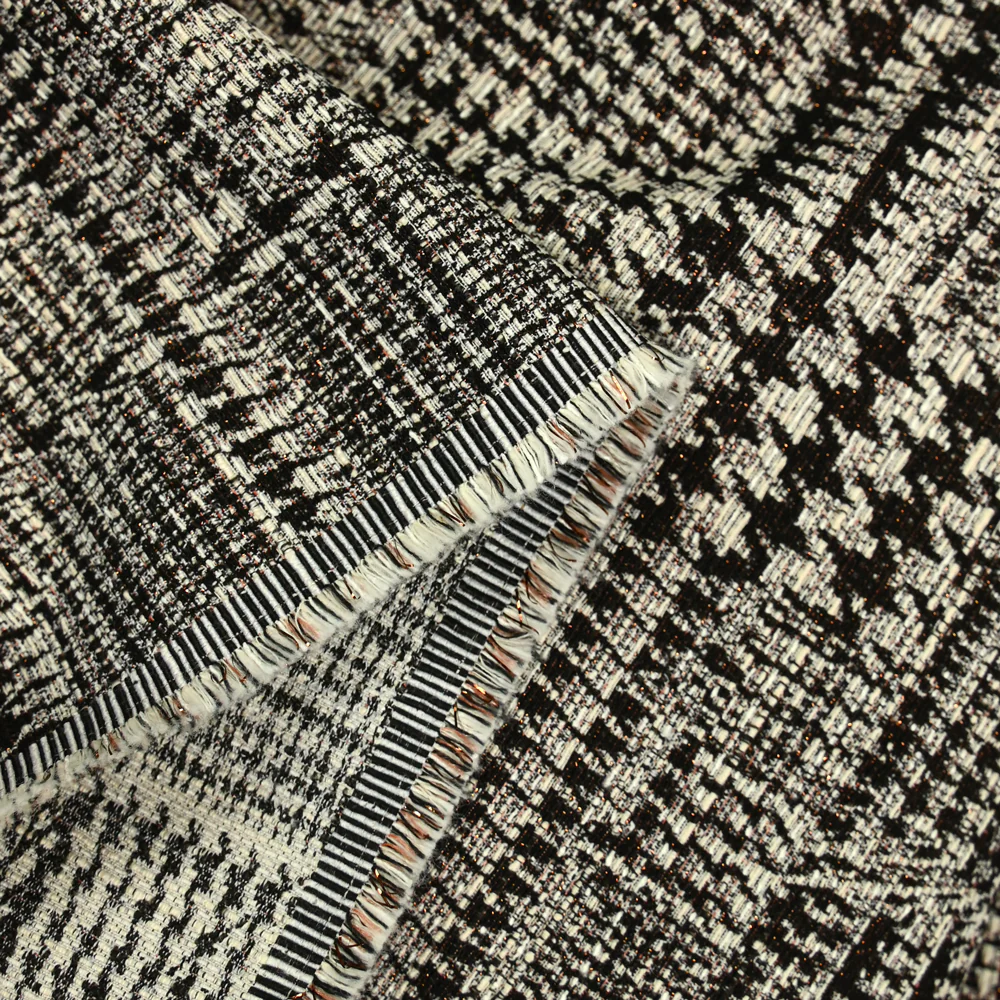 Jacquard de polycoton irisé Prince-de-galles noir et blanc - Image 3
