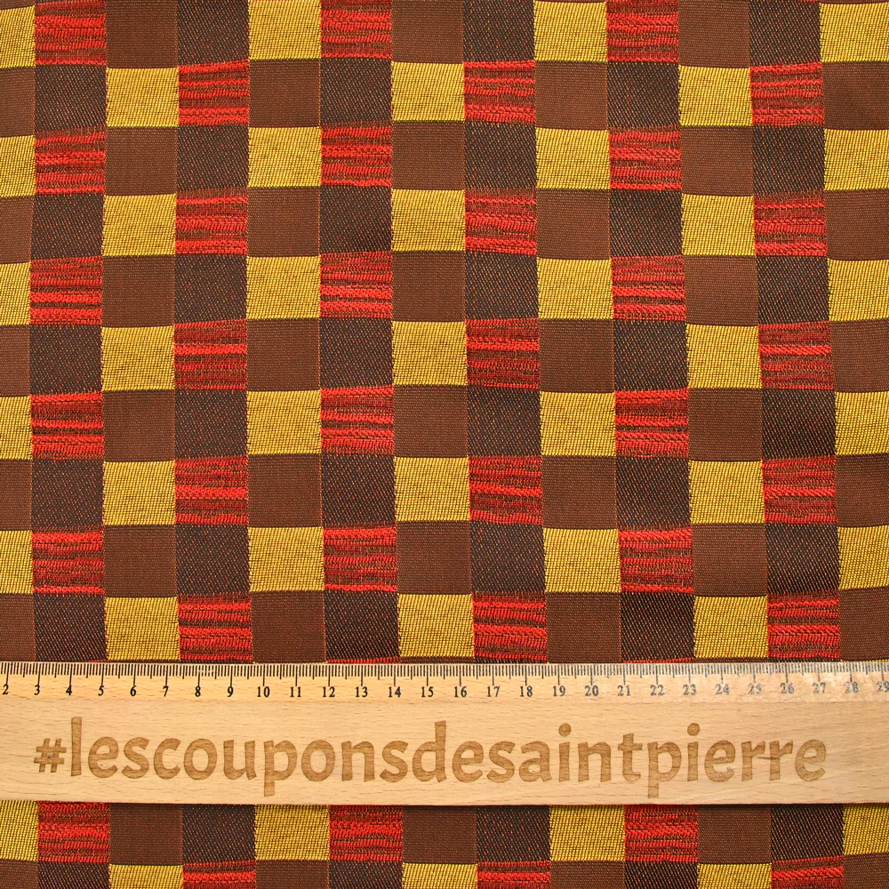 Jacquard polyester damier doré et marron - Image 3
