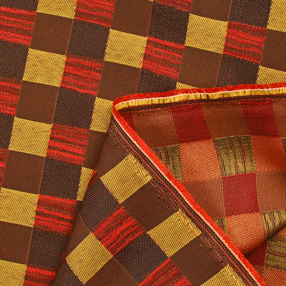 Jacquard polyester damier doré et marron - Image 4