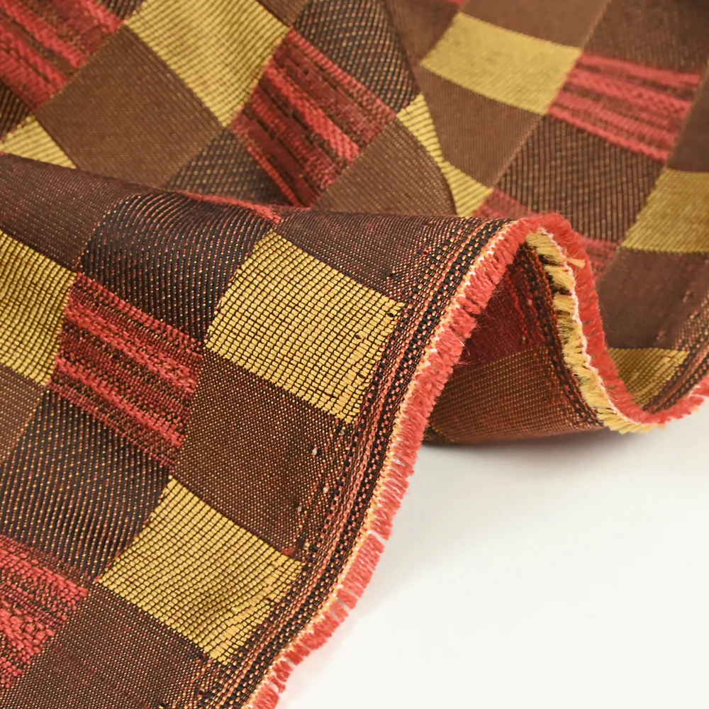 Jacquard polyester damier doré et marron - Image 5