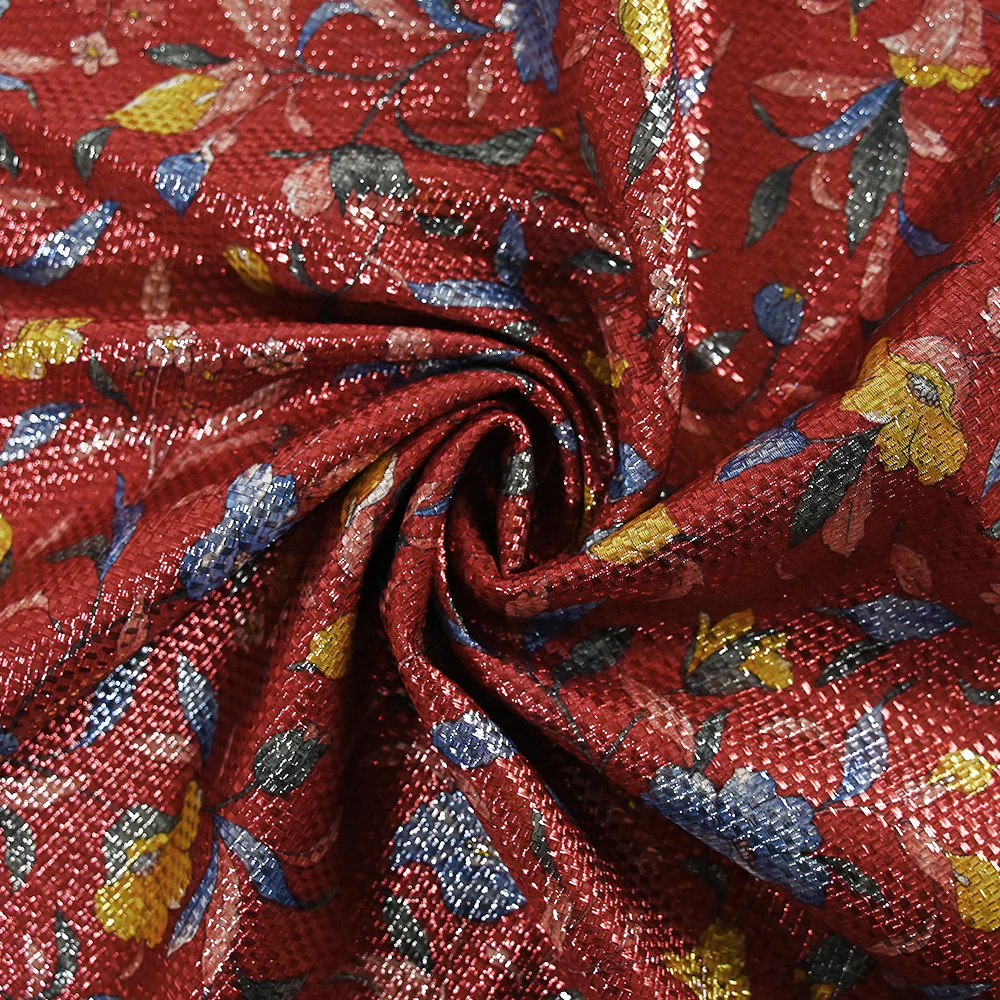 Jacquard polyester lamĂ© champĂȘtre fond rouge - Image 2