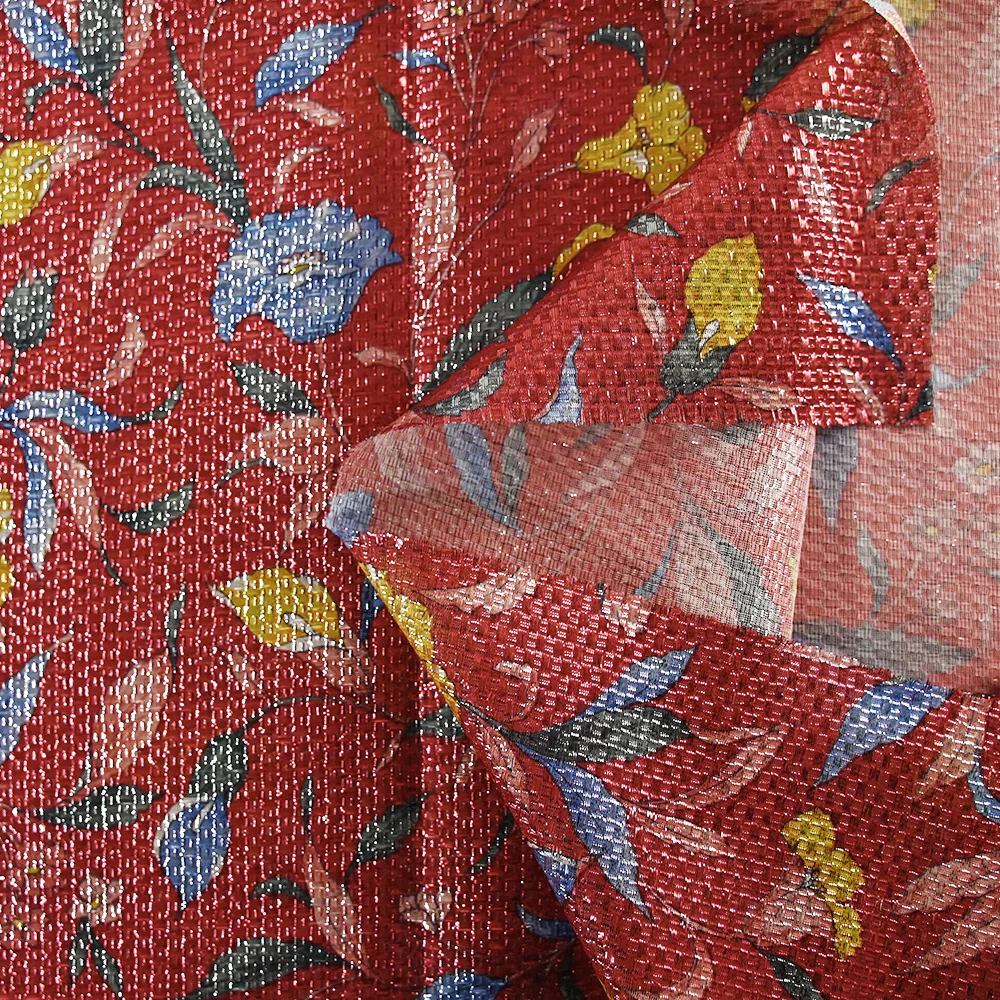 Jacquard polyester lamĂ© champĂȘtre fond rouge - Image 4