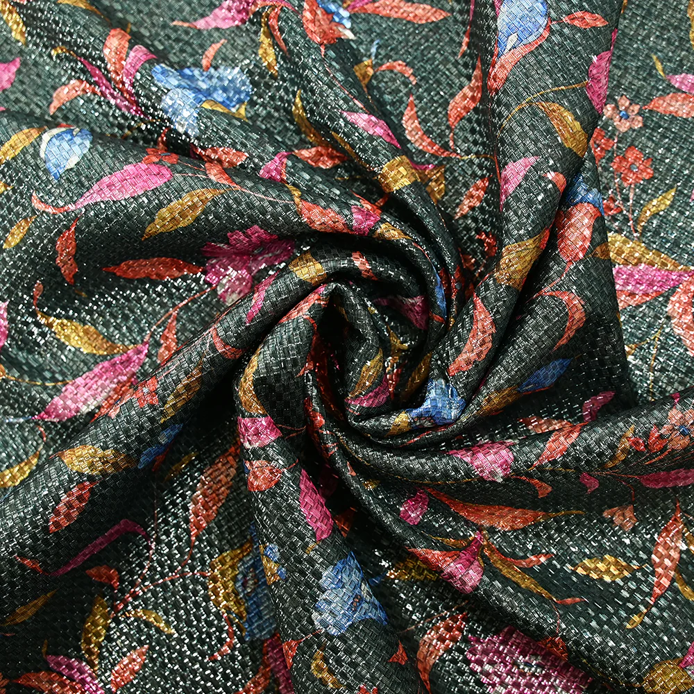 Jacquard polyester lamé champêtre fond vert bouteille - Image 2