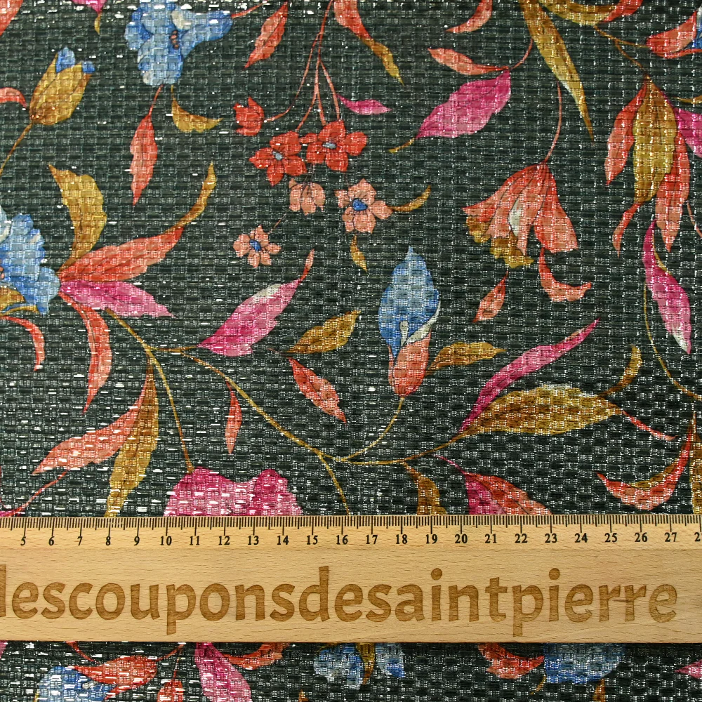 Jacquard polyester lamé champêtre fond vert bouteille - Image 3