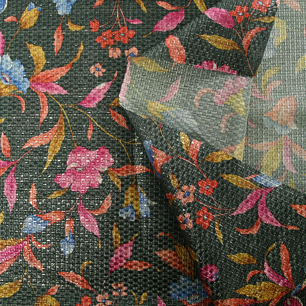 Jacquard polyester lamé champêtre fond vert bouteille - Image 4