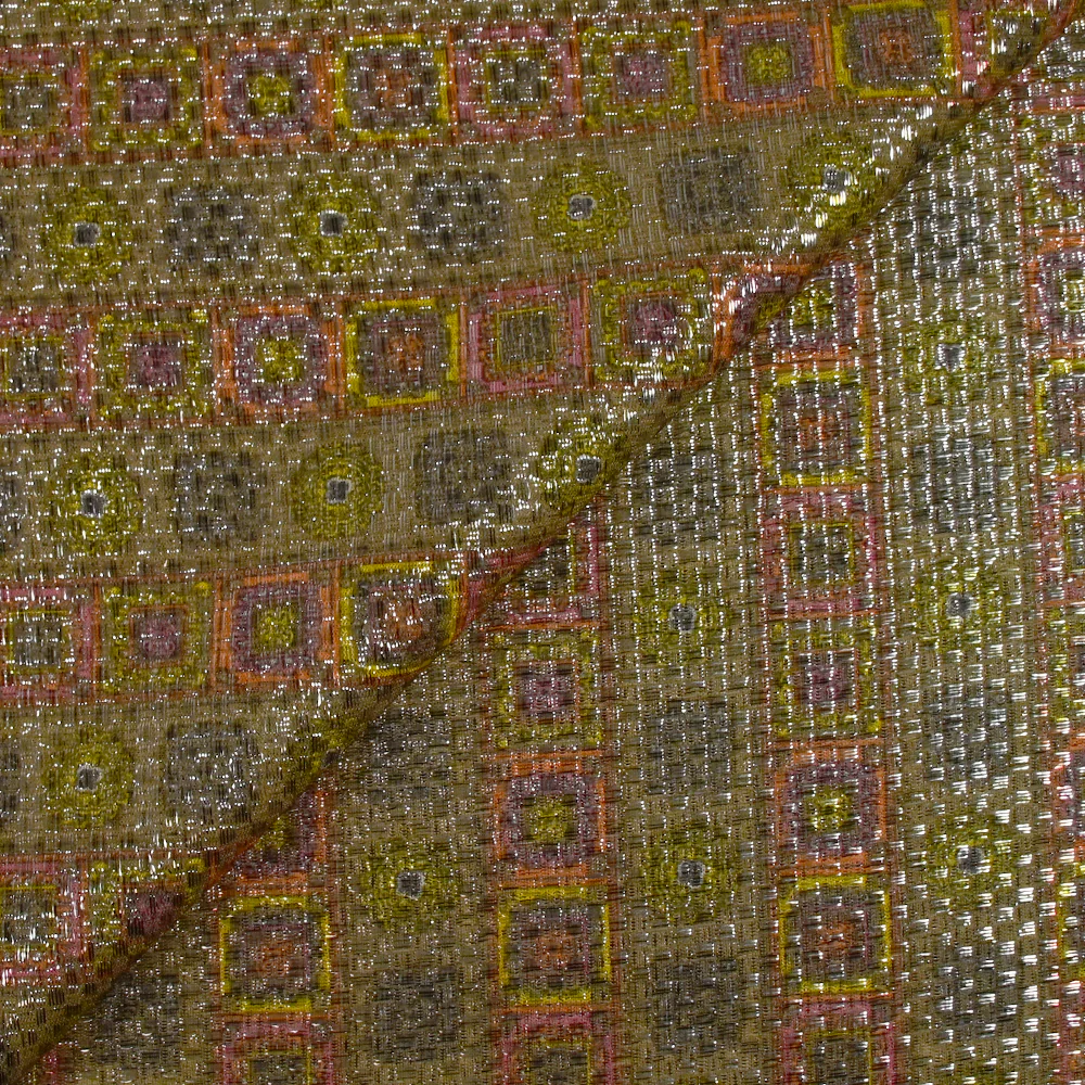 Jacquard polyester lamé frise de vinyls fond beige
