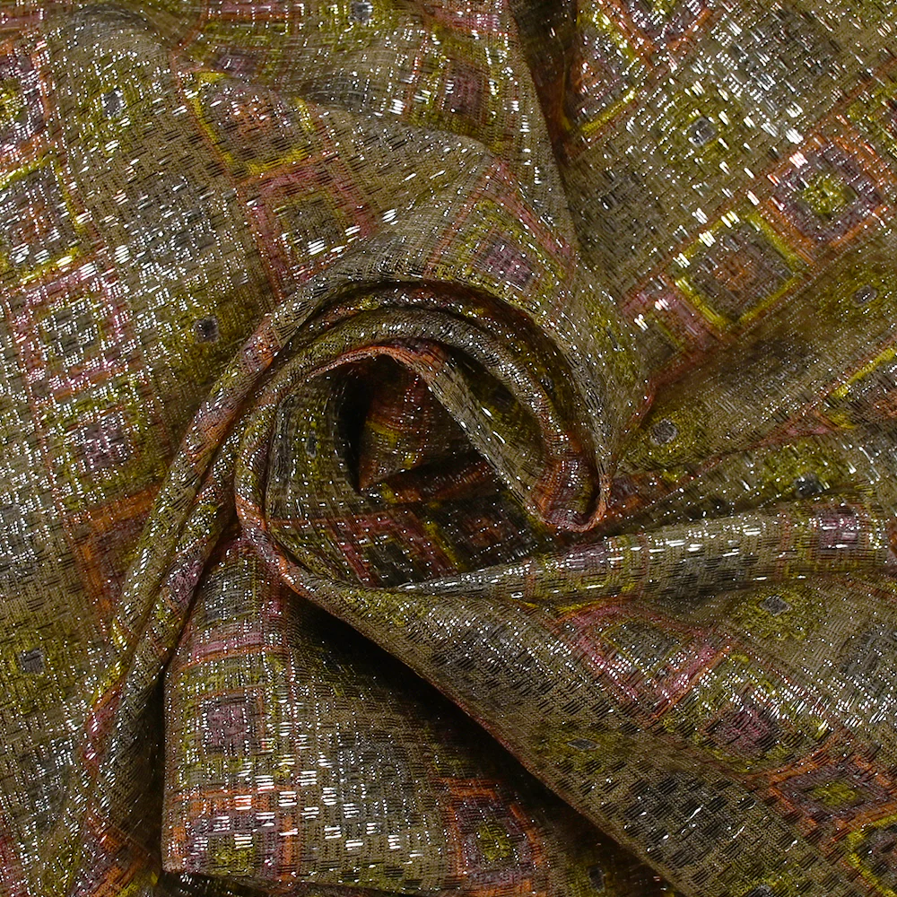 Jacquard polyester lamé frise de vinyls fond beige - Image 2