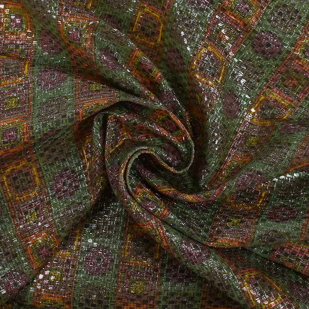 Jacquard polyester lamé frise de vinyls fond vert - Image 2