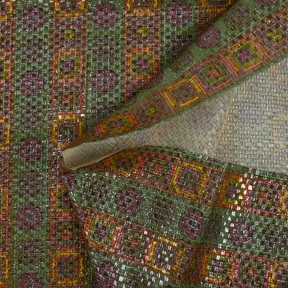 Jacquard polyester lamé frise de vinyls fond vert - Image 5