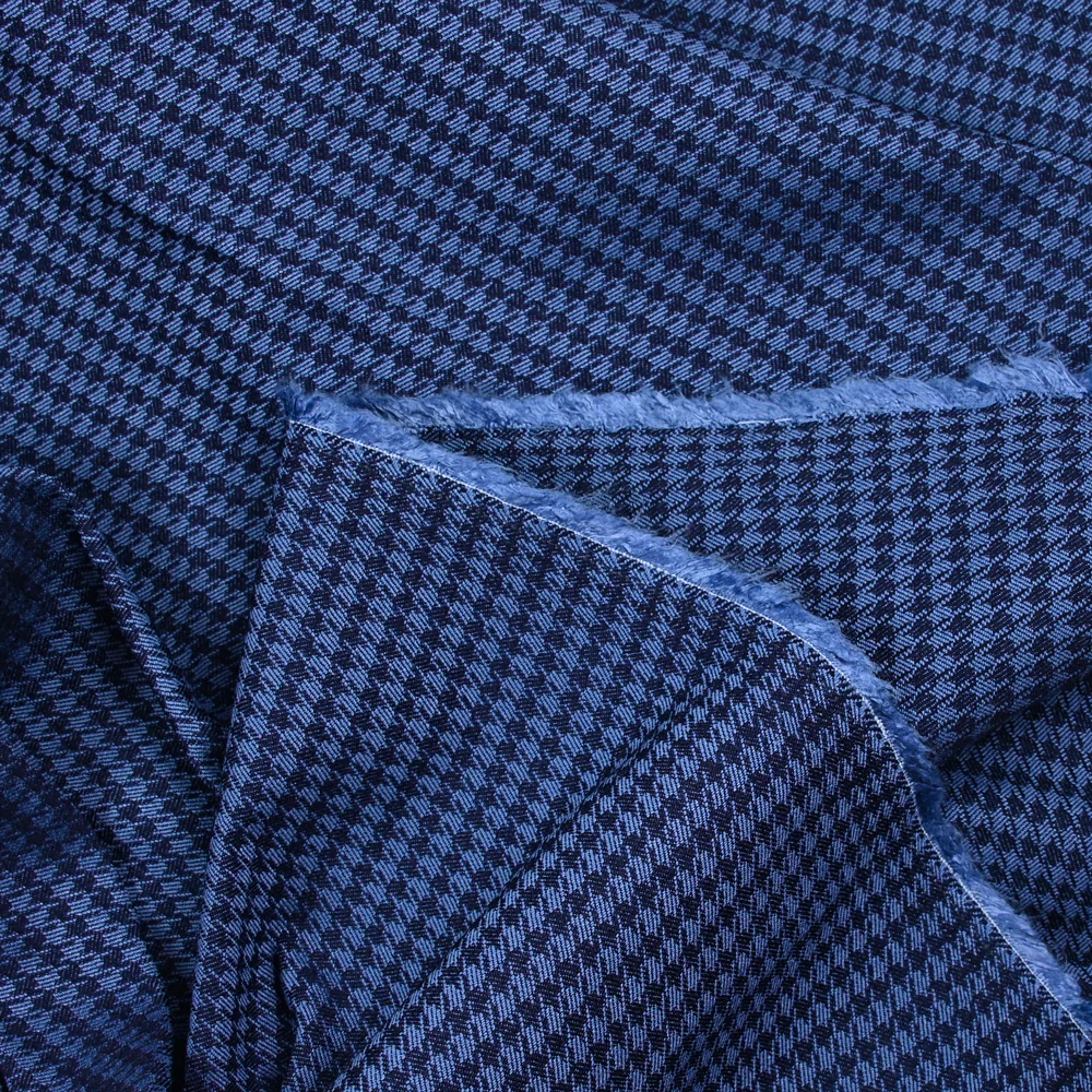Jacquard polyviscose pied-de-poule fond marine - Image 4