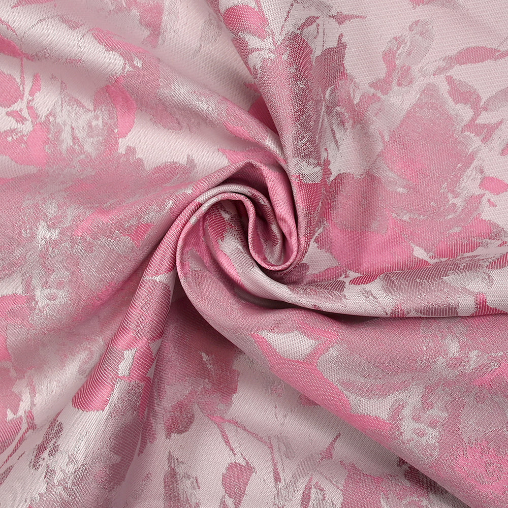 Jacquard satin de polyester champ de roses fond rose poudré - Image 2