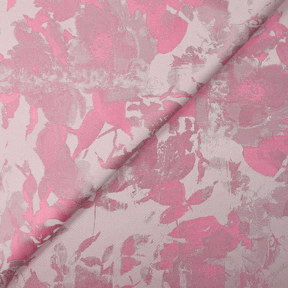 Jacquard satin de polyester champ de roses fond rose poudré - Image 4