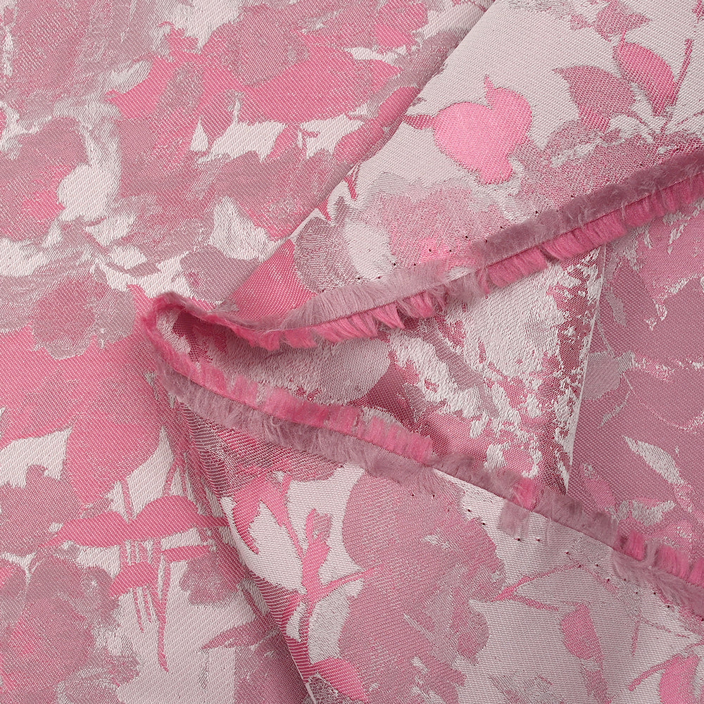 Jacquard satin de polyester champ de roses fond rose poudré - Image 5