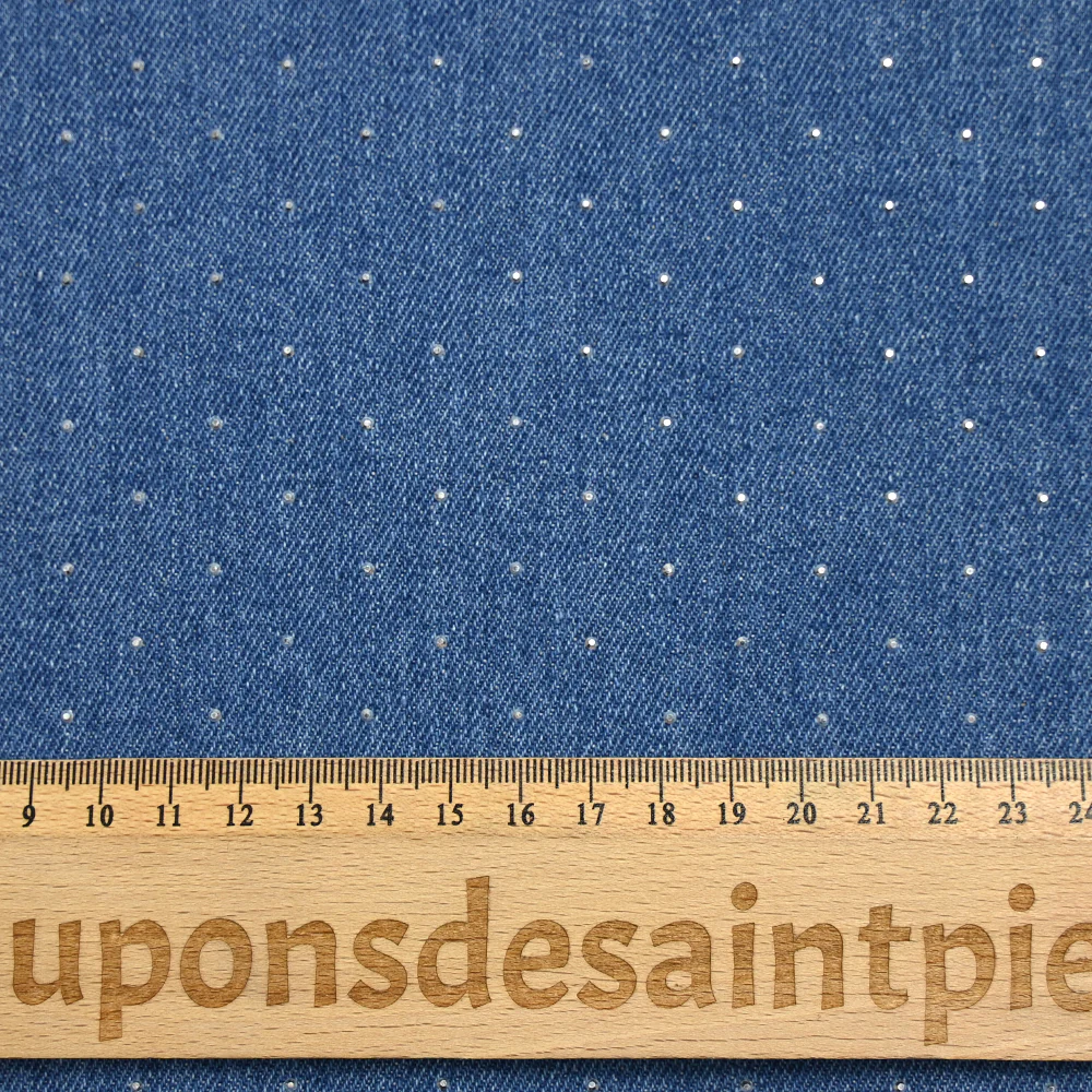 Jean's coton orné de strass fond bleu moyen - Image 4