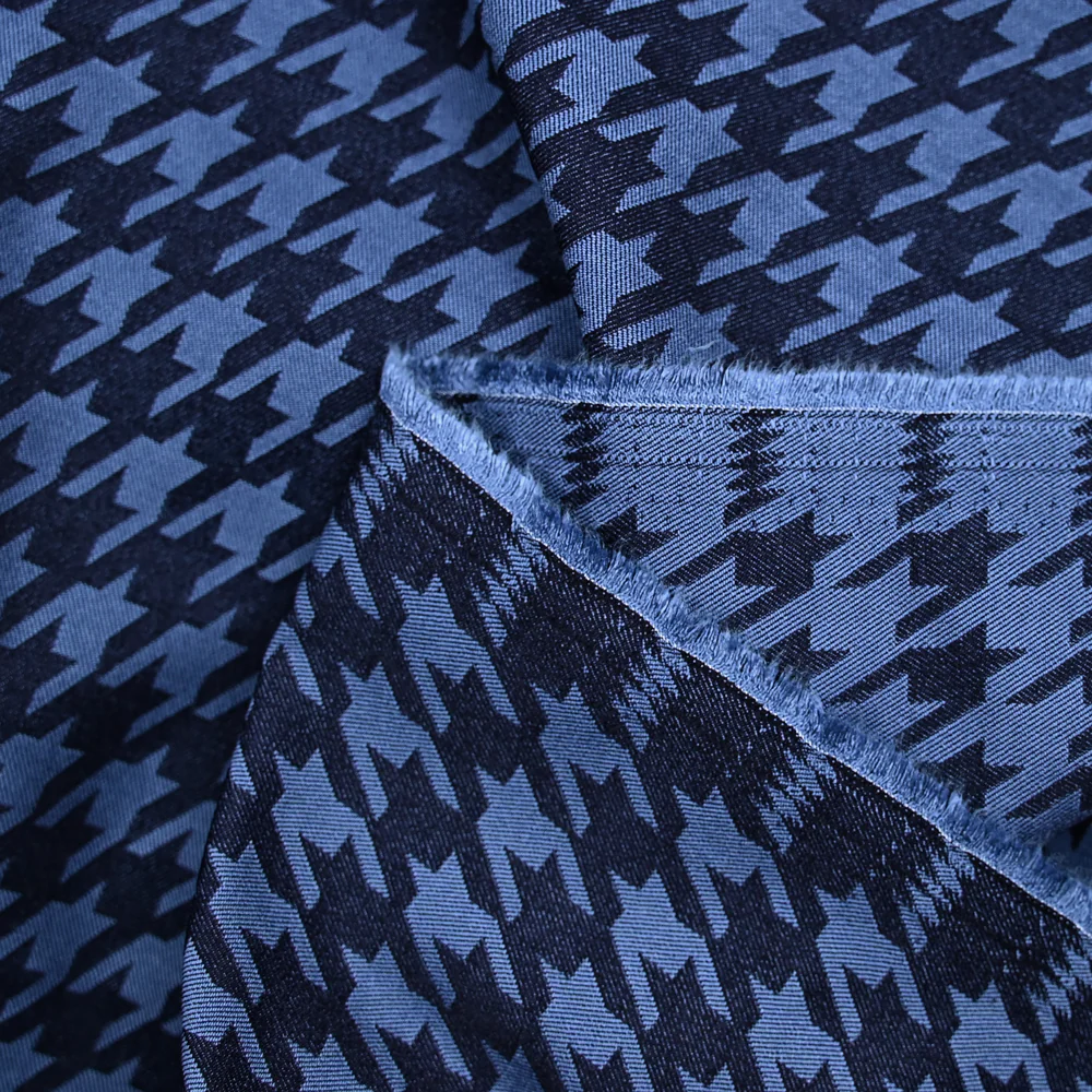 Jacquard polyviscose pied de coq fond marine - Image 3
