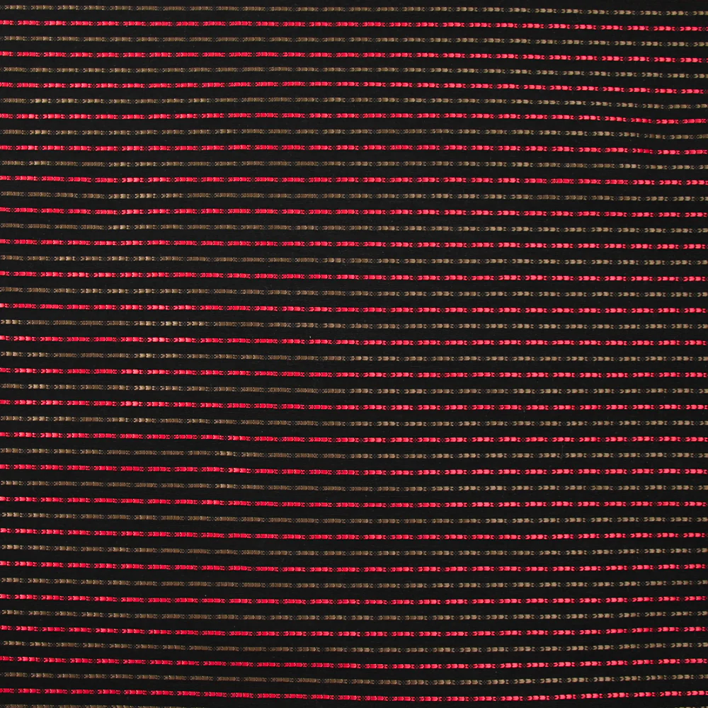 Jacquard polyviscose rayé rouge et kaki fond noir - Image 3