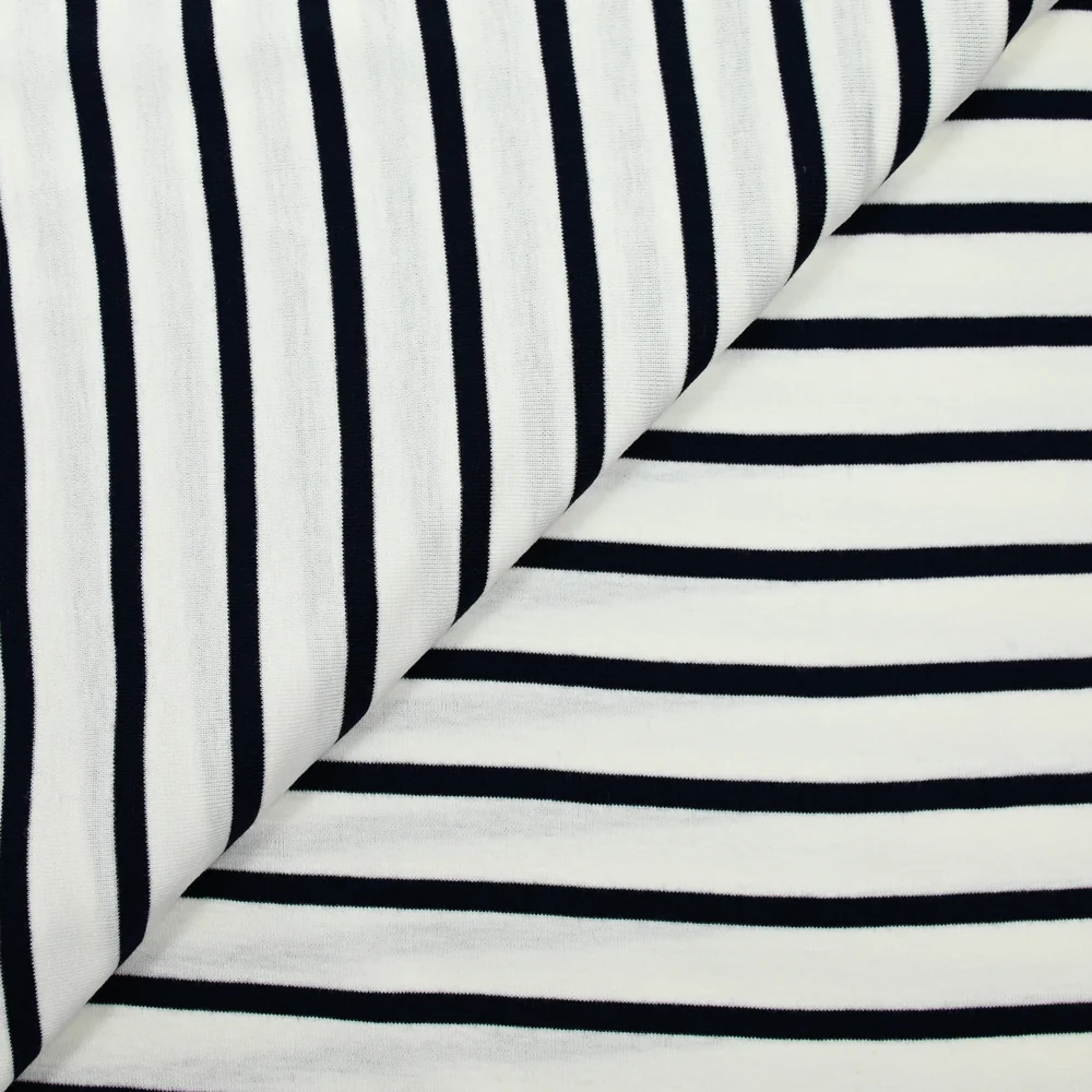 Jersey de coton fin rayé marine fond blanc