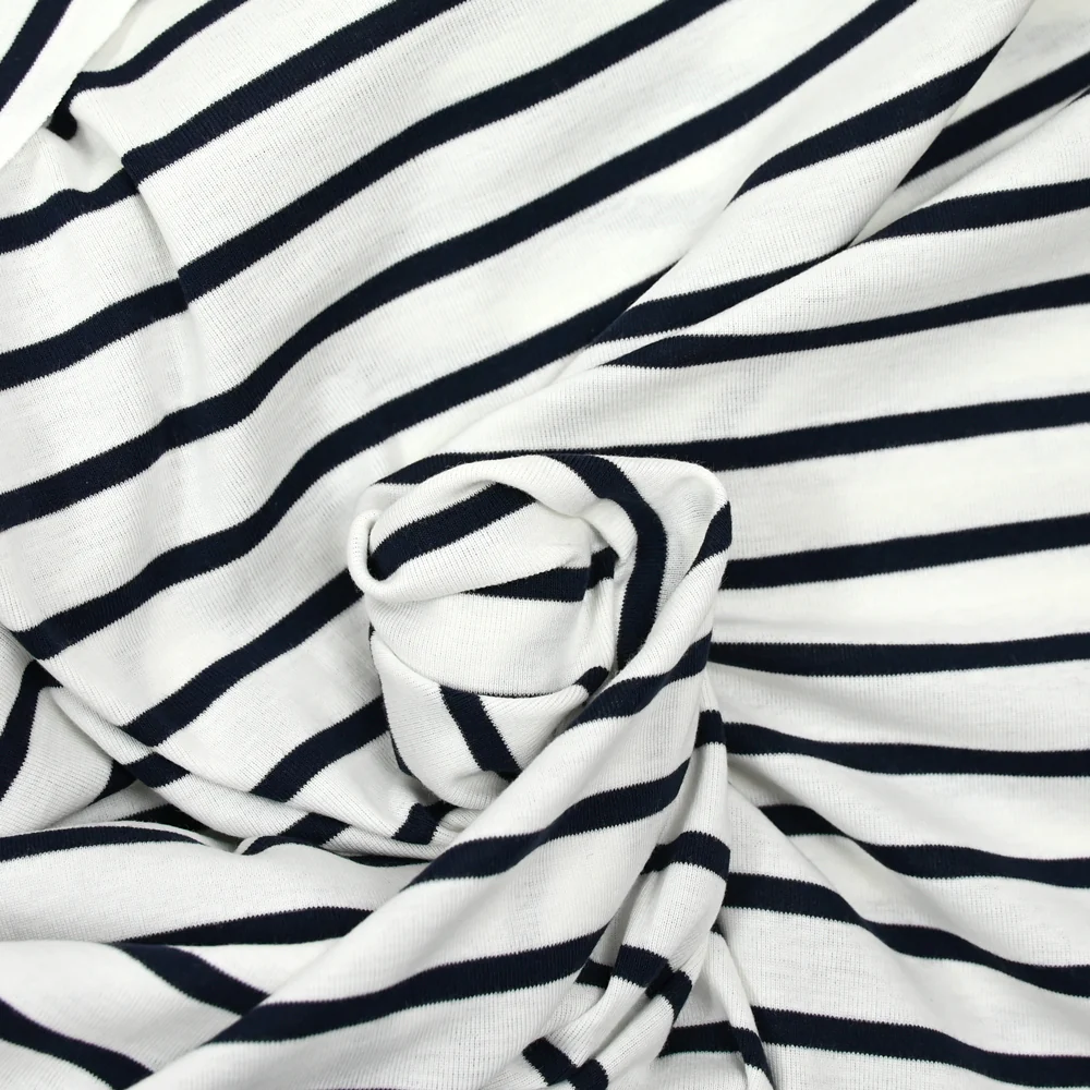 Jersey de coton fin rayé marine fond blanc - Image 2