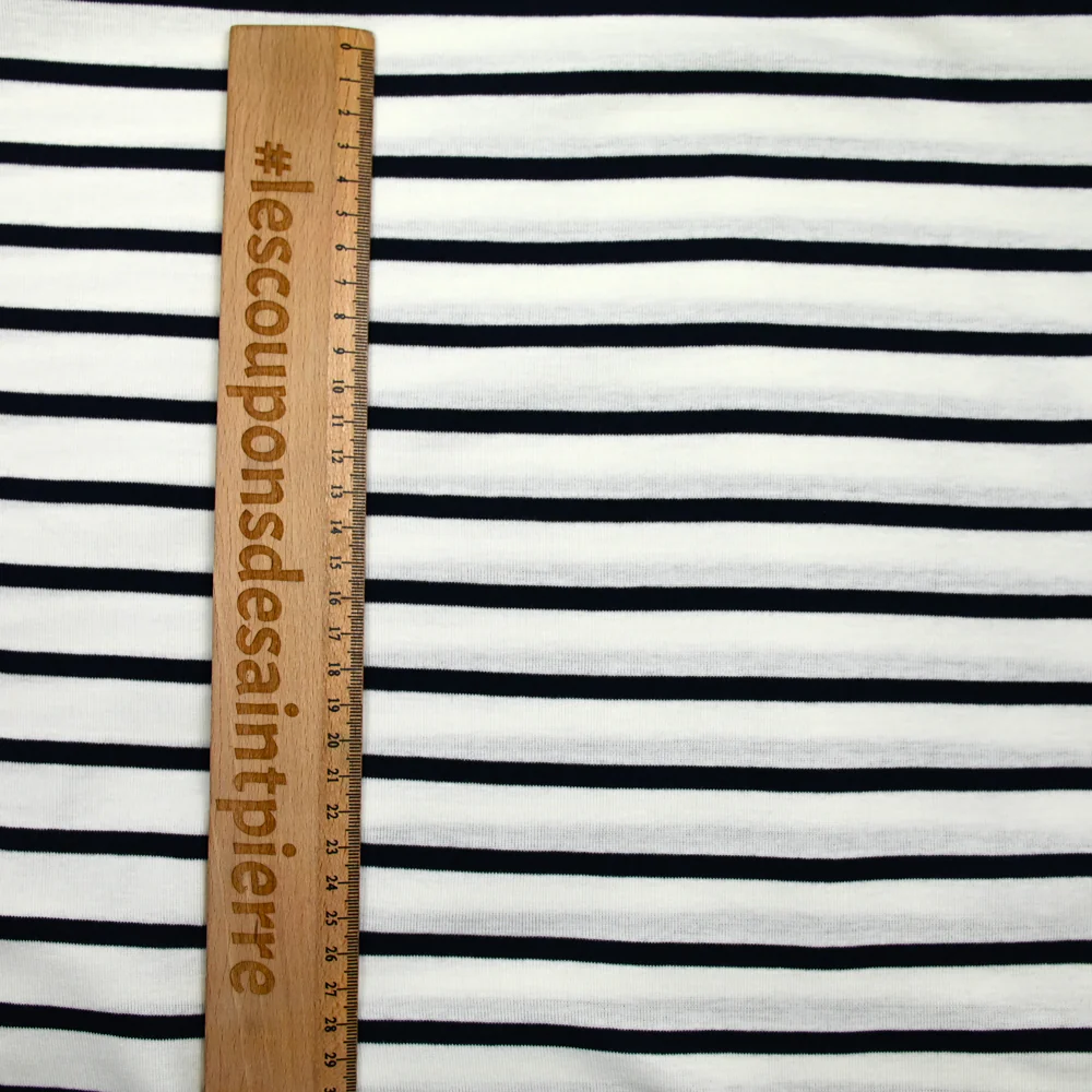 Jersey de coton fin rayé marine fond blanc - Image 3