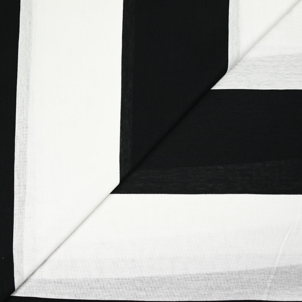 Jersey de coton tissé teint bande blanche et noire