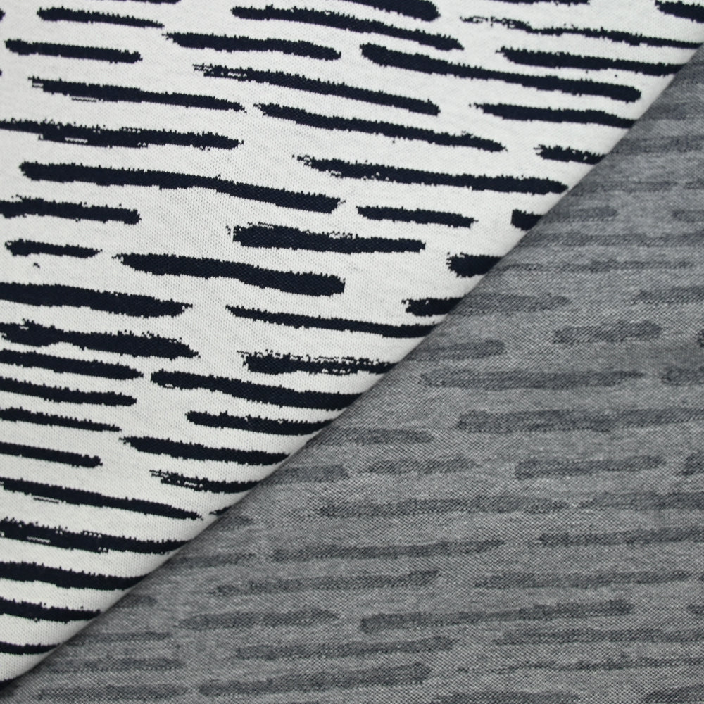 Jersey de coton tissé teint fantaisie marine fond blanc - Image 3