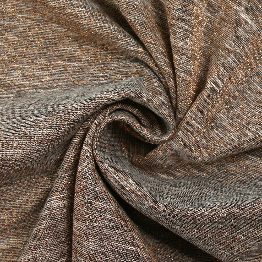 Jersey de polycoton Lurex bronze fond grège chiné - Image 2