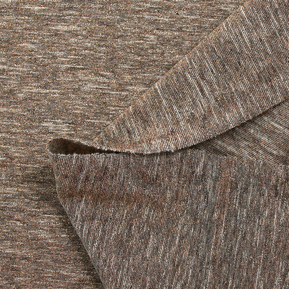 Jersey de polycoton Lurex bronze fond grège chiné - Image 3