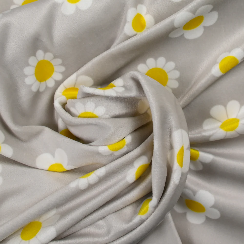 Jersey de velours nicky imprimé marguerite fond gris - Image 2