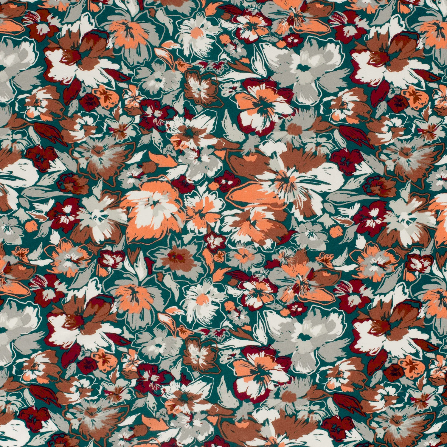Jersey de viscose imprimé fleurs fond canard