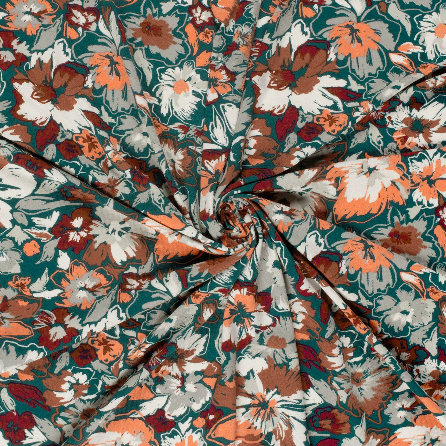 Jersey de viscose imprimé fleurs fond canard - Image 2