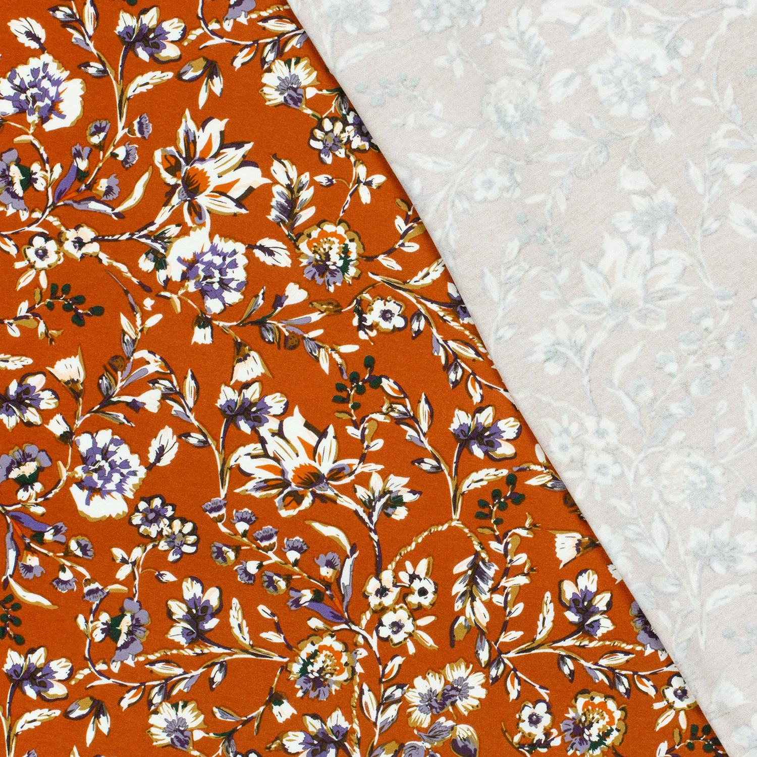 Jersey de viscose imprimé fleurs fond marron - Image 4