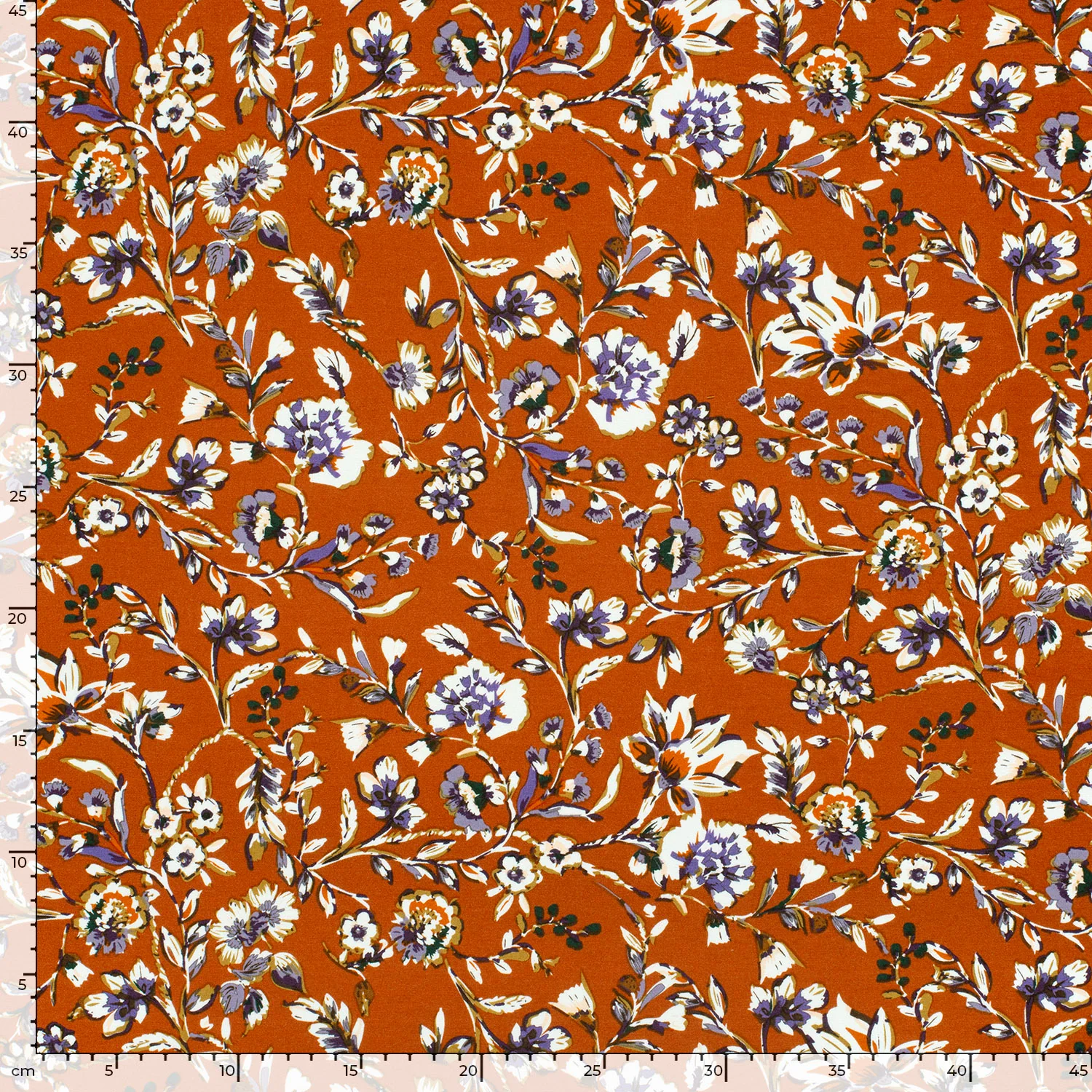 Jersey de viscose imprimé fleurs fond marron - Image 5