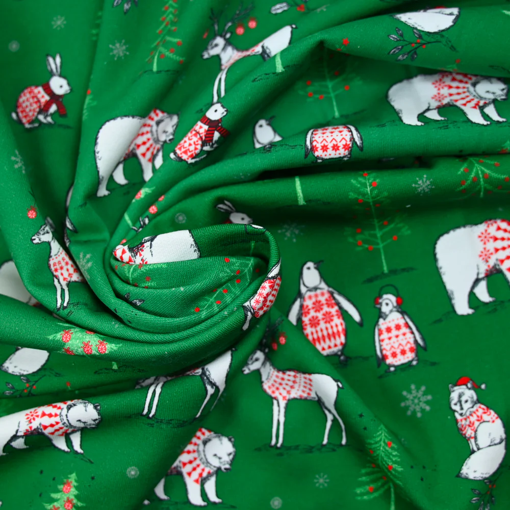 Jersey French terry animaux pull de Noël vert au mètre - Image 2