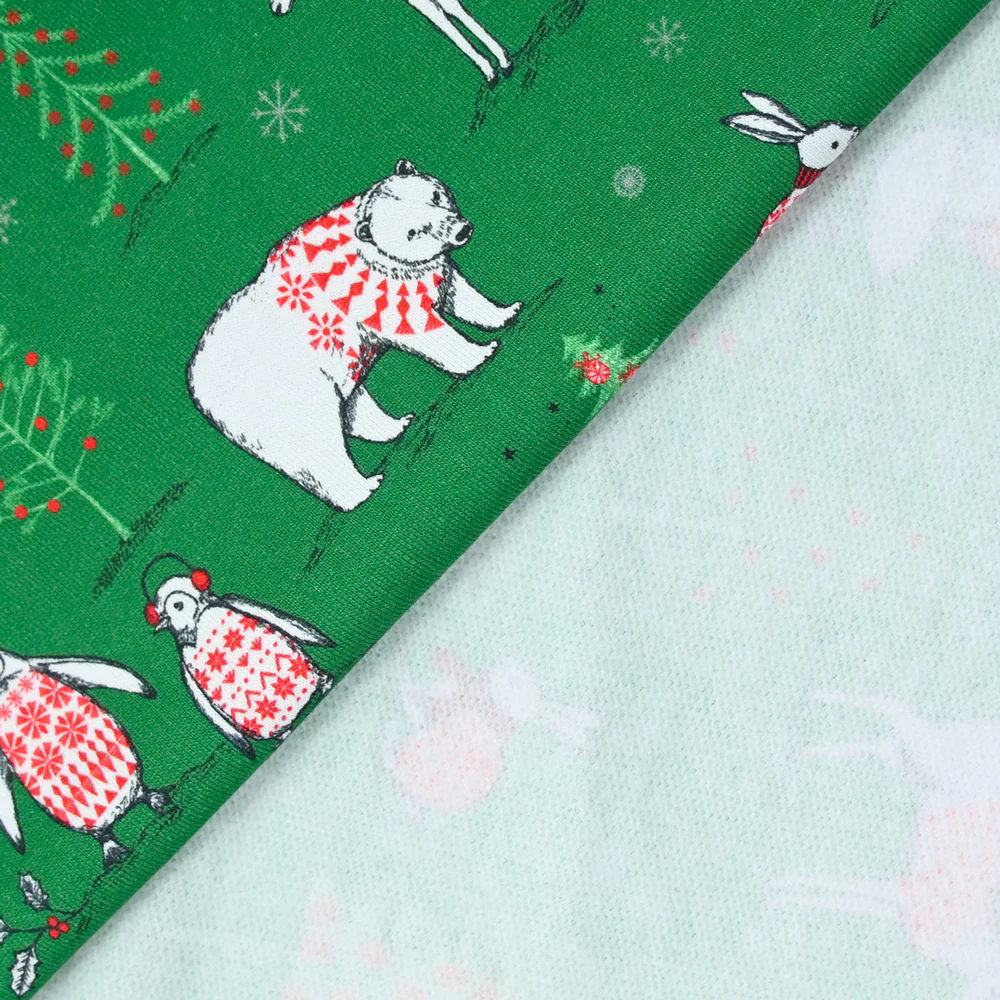 Jersey French terry animaux pull de Noël vert au mètre - Image 5