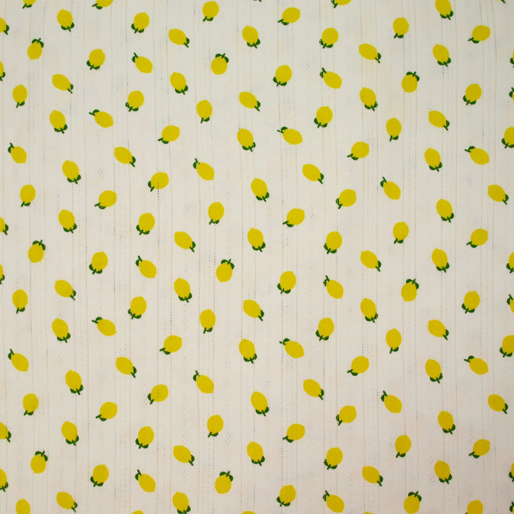 Jersey pointelle coton imprimé citron fond blanc cassé - Image 5