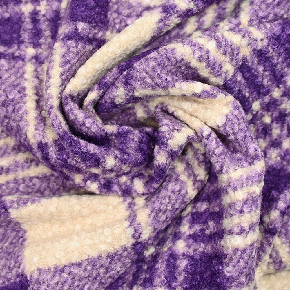 Lainage Billy bouclette à carreaux violet et blanc cassé - Image 2