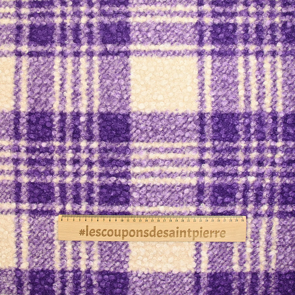 Lainage Billy bouclette à carreaux violet et blanc cassé - Image 3