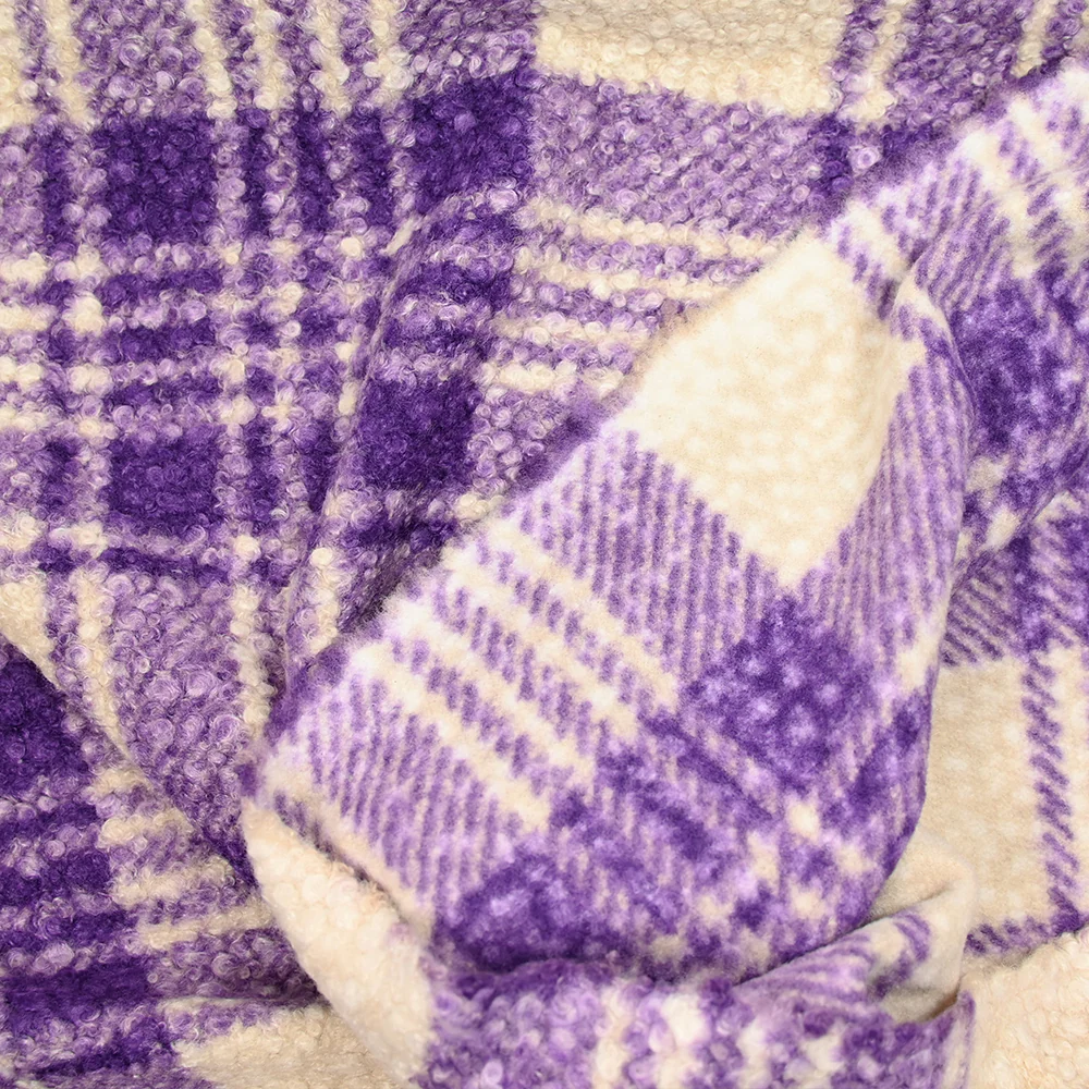 Lainage Billy bouclette à carreaux violet et blanc cassé - Image 4