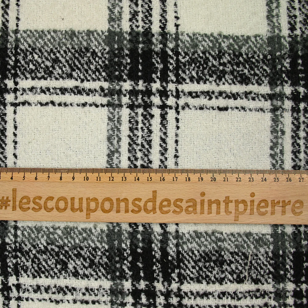 Lainage polyester bouclette à carreaux blanc cassé - Image 3